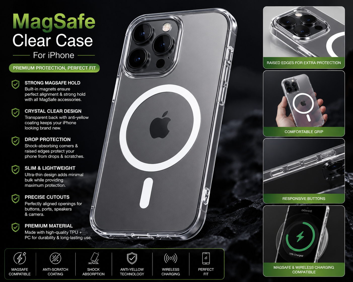 📱 iPhone MagSafe Clear Premium Cover